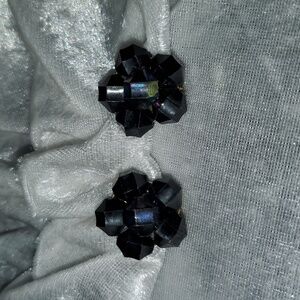Vintage WEST GERMANY Black Iridescent Lucite Bead Cluster Clip On Earrings